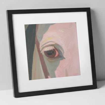A Gentle Gaze horse portrait art print in black frame