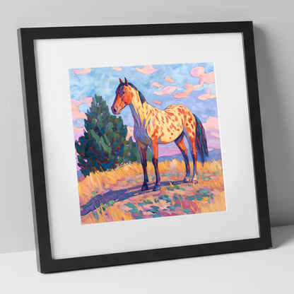 Painted Prairie Appaloosa horse breed art print in black frame