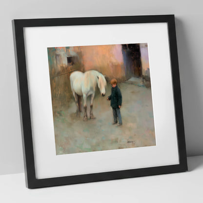 A Quiet Understanding horse & rider art print in black frame