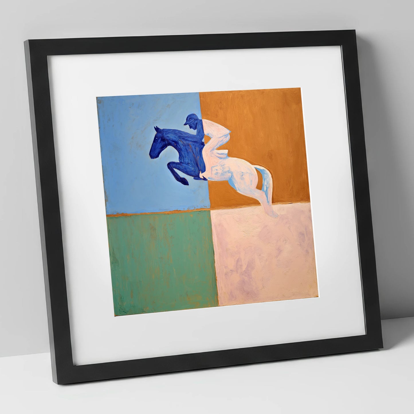 The Abstract Leap show jumping horse art print in black frame