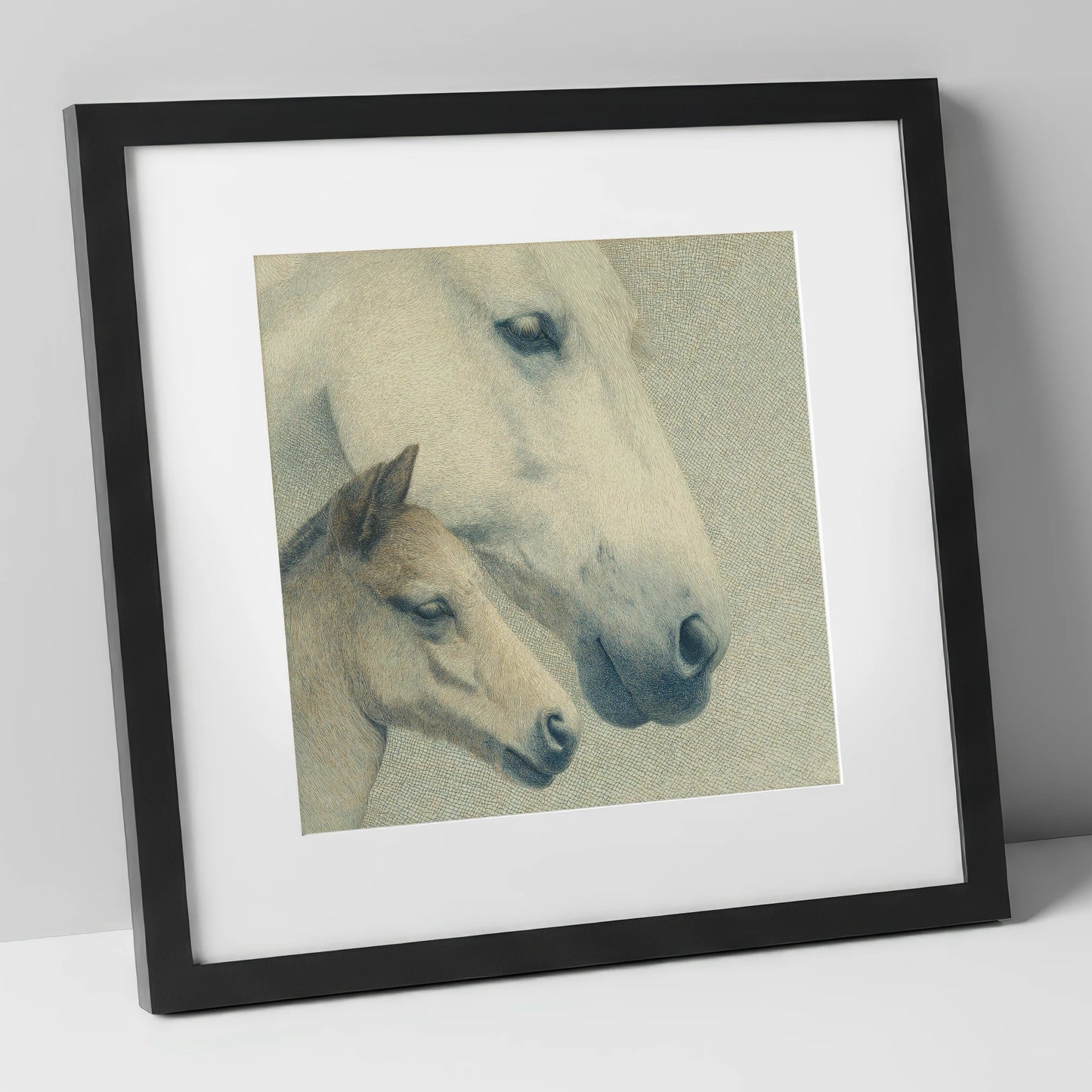 Enduring Connection mare & foal art print in black frame