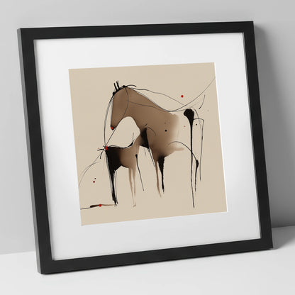 Minimalist Mare and Foal mare & foal art print in black frame