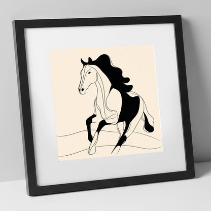 Dynamic Ink Silhouette horse portrait art print in black frame
