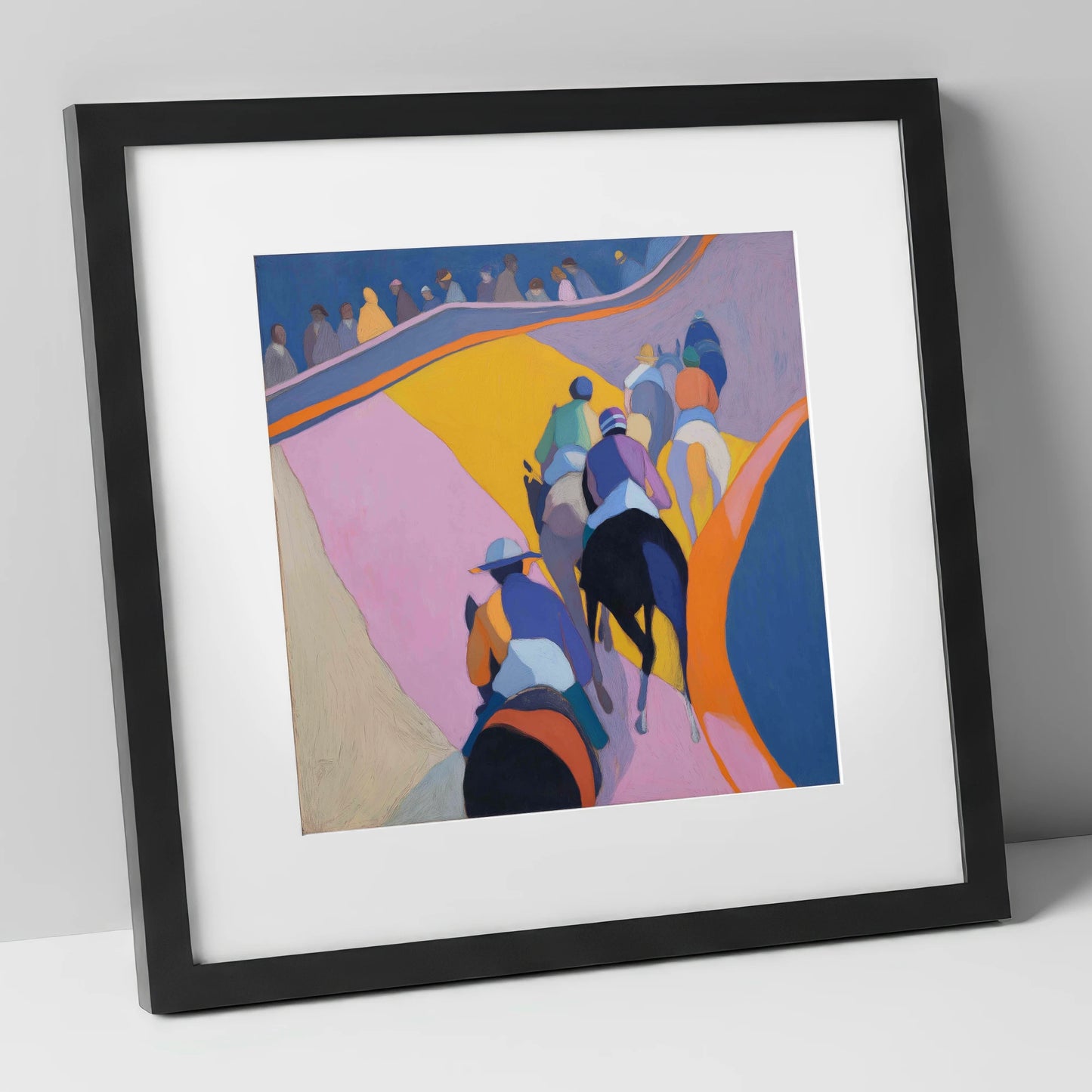 Heading To The Post racing horse art print in black frame