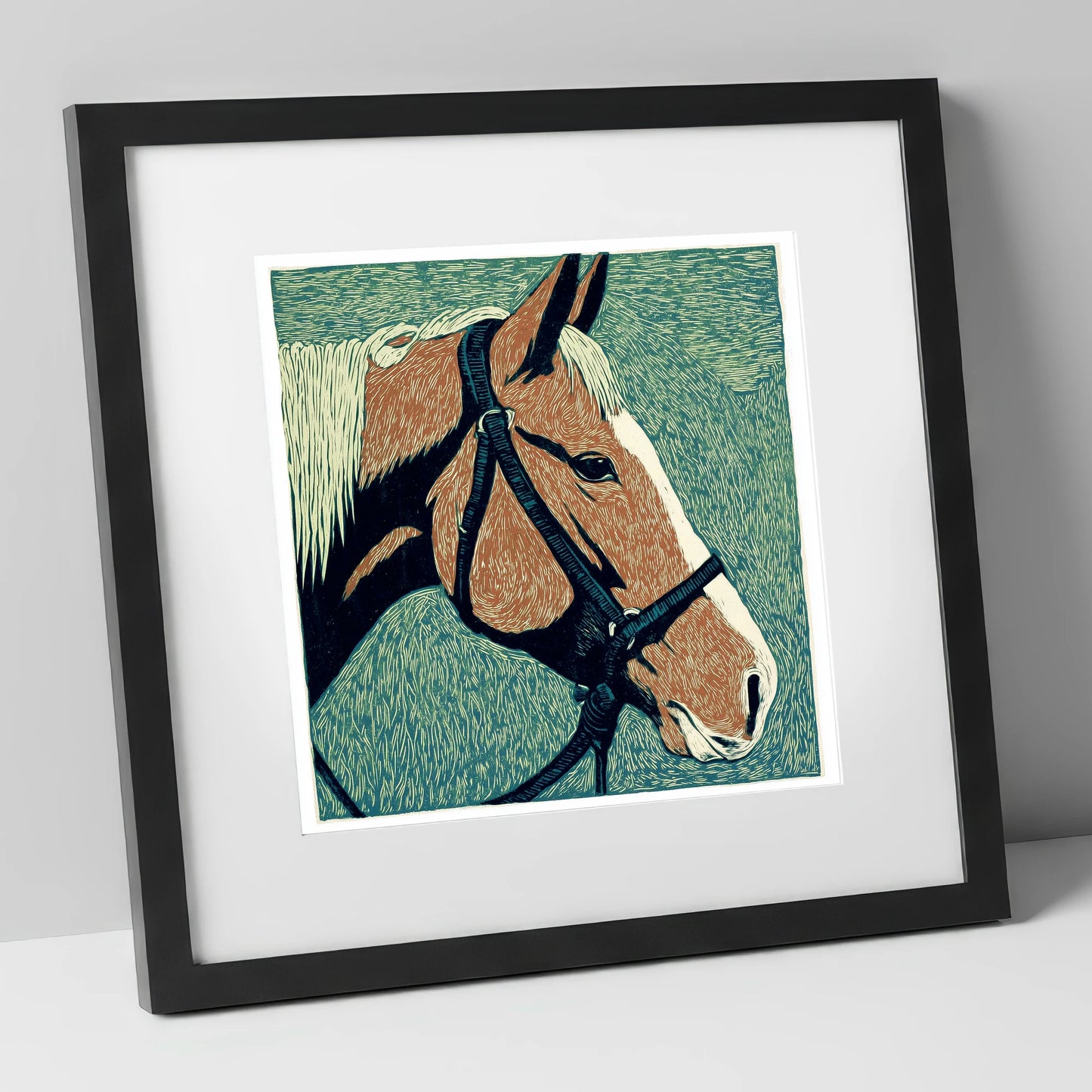 Bold Chestnut Profile horse portrait art print in black frame