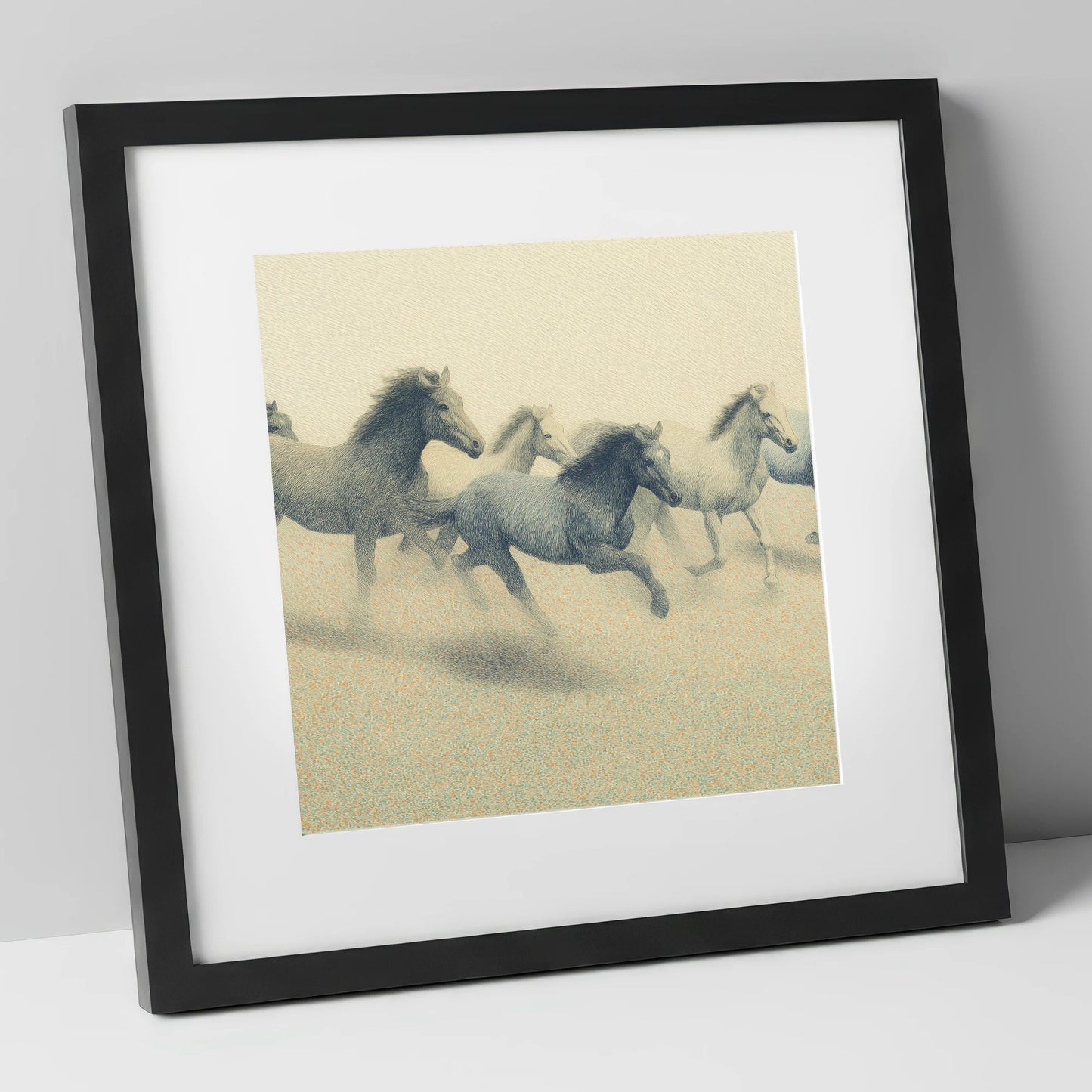 Rhythms of the Herd wild horses art print in black frame