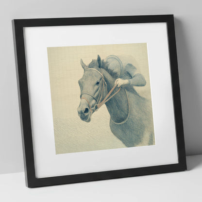 Quiet Precision racing horse art print in black frame