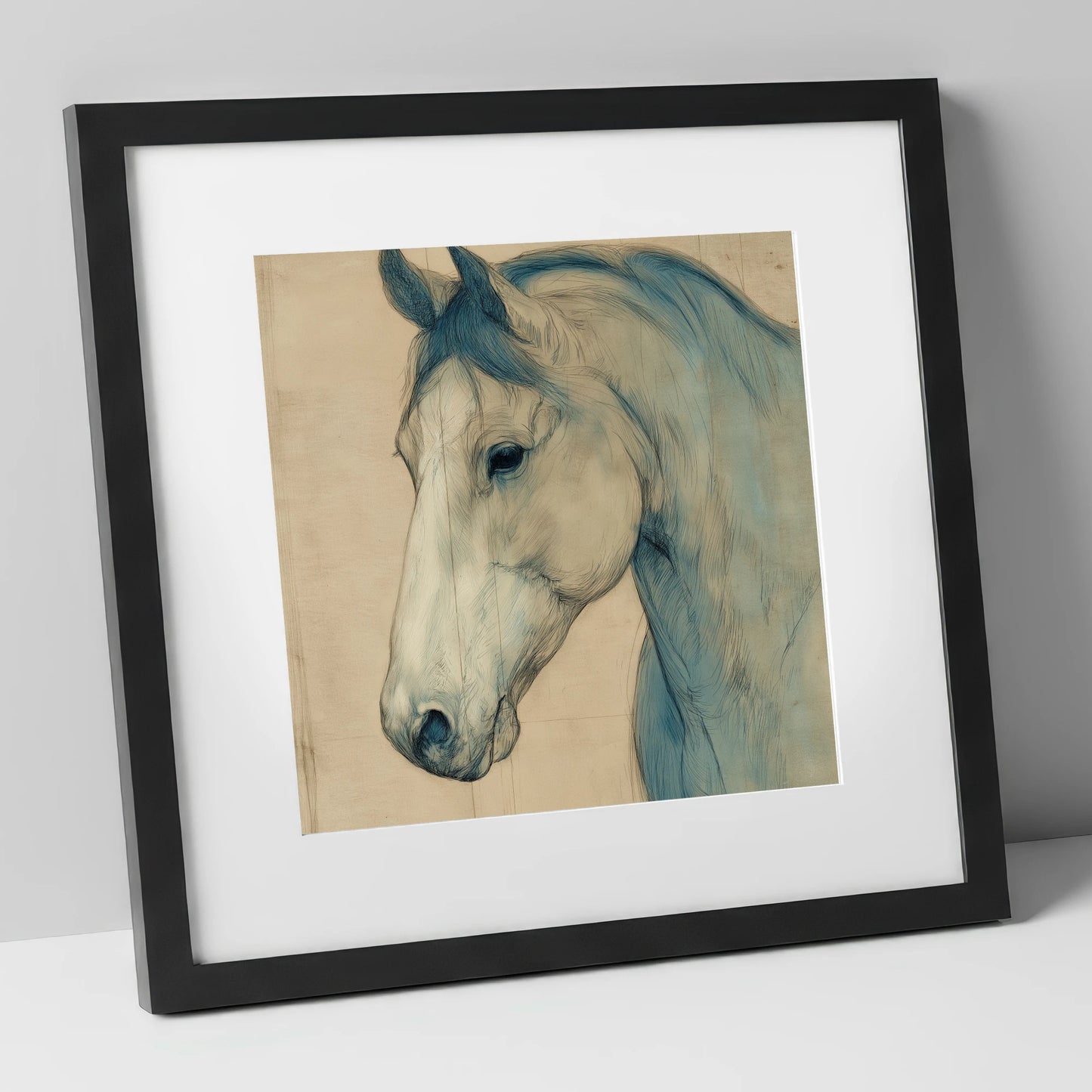 Parchment Profile Study horse portrait art print in black frame