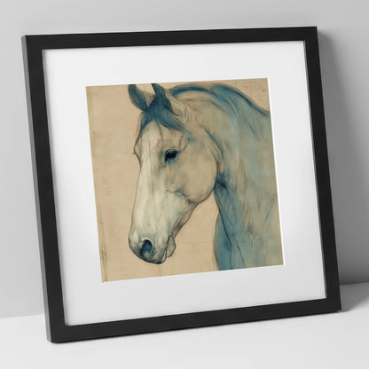 Parchment Profile Study horse portrait art print in black frame