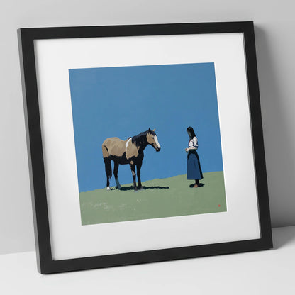 Silent Understanding horse & rider art print in black frame