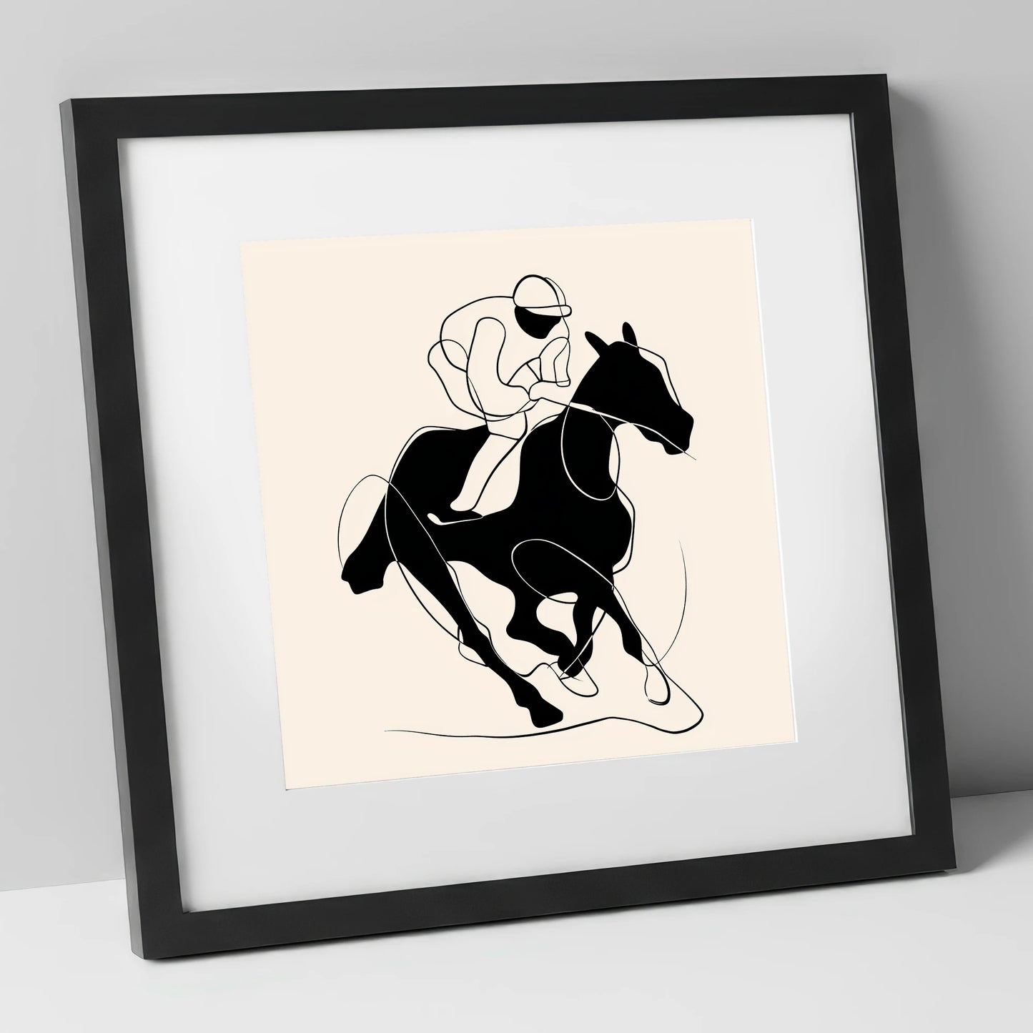 Silhouetted Gallop racing horse art print in black frame