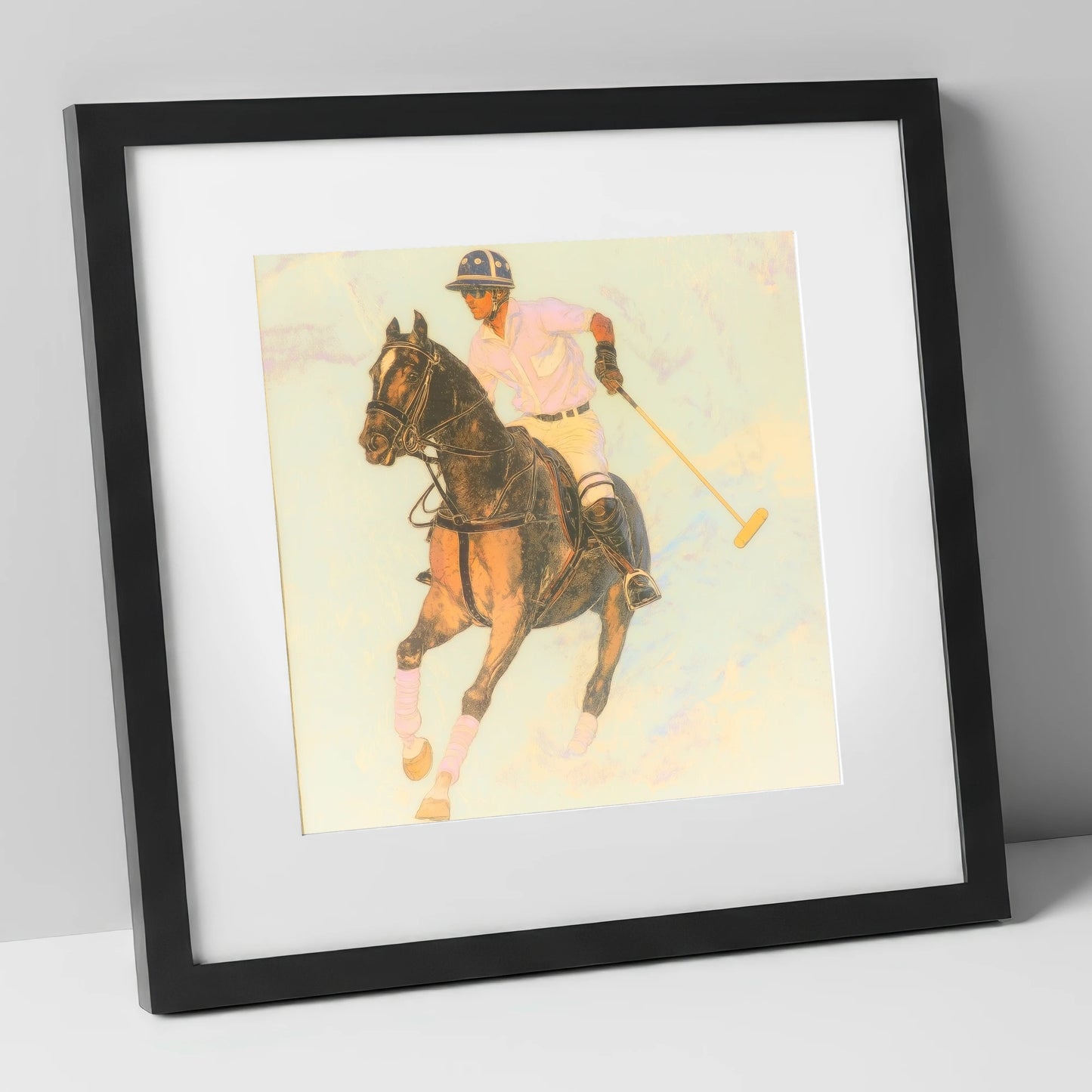 Luminous Chukka polo horse art print in black frame