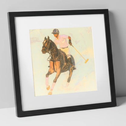 Luminous Chukka polo horse art print in black frame