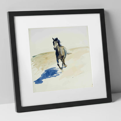 Indigo Shadow Canter wild horses art print in black frame