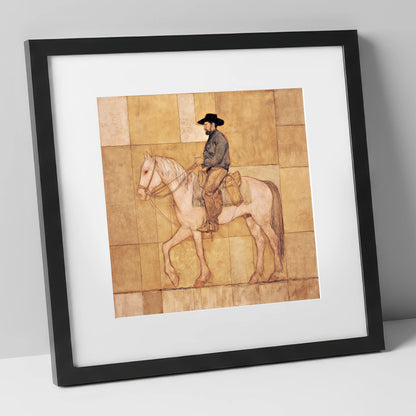 The Golden Trail western horse art print in black frame