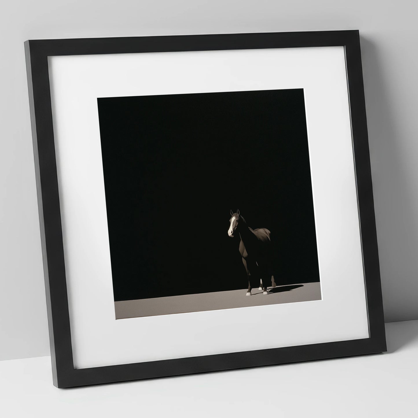 Midnight Solitude horse portrait art print in black frame