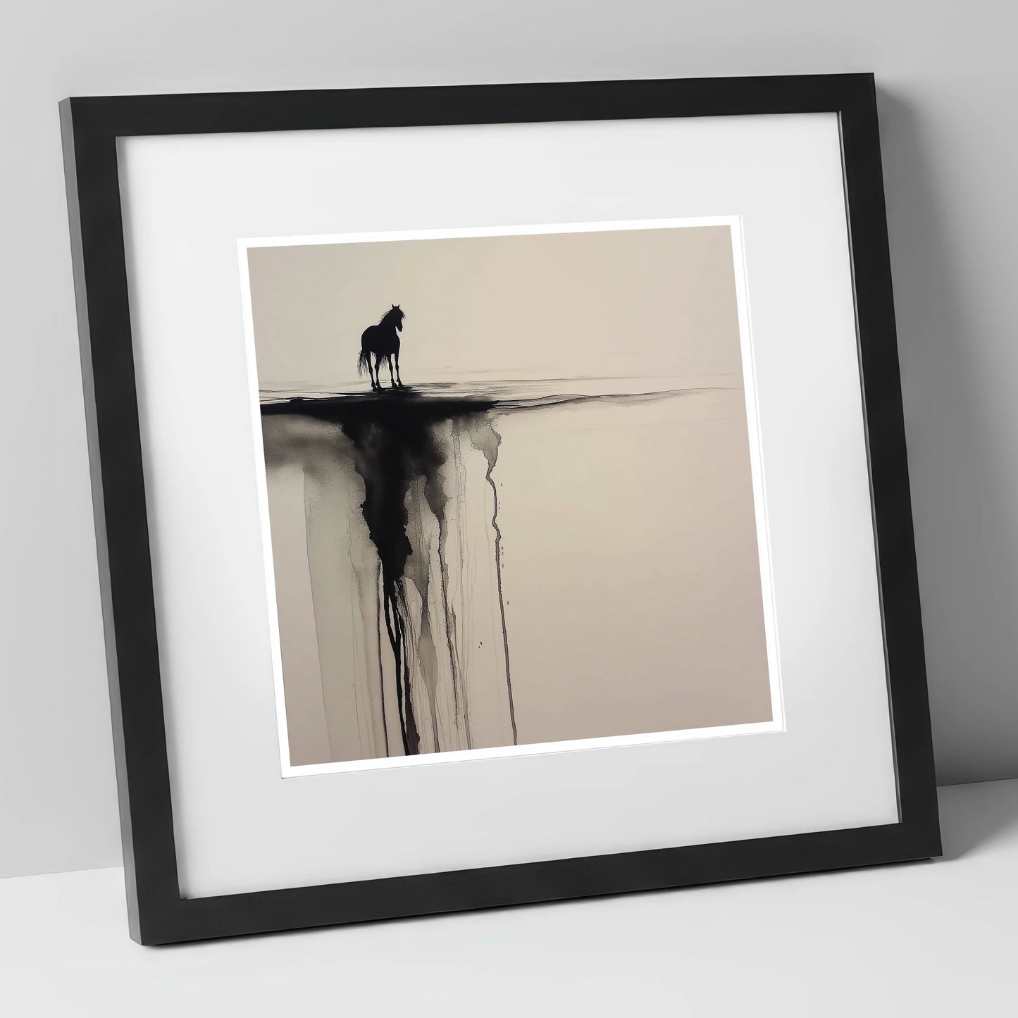 Edge of Silence horse landscape art print in black frame