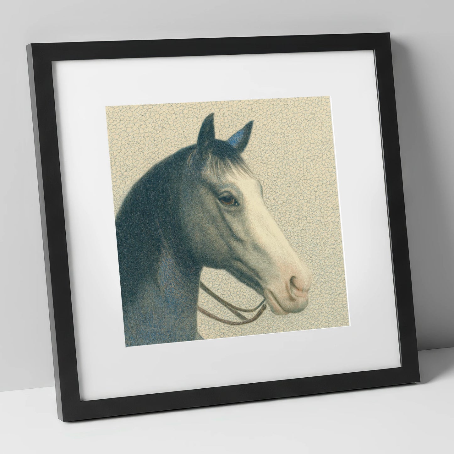 Noble Grey Portrait horse portrait art print in black frame
