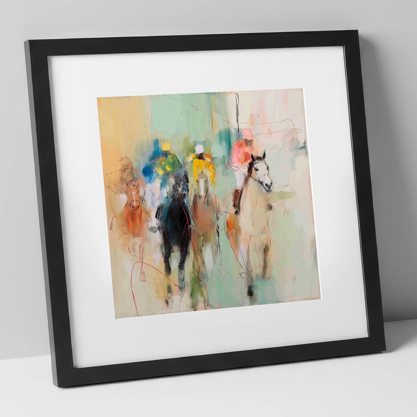 Thundering Silhouettes racing horse art print in black frame
