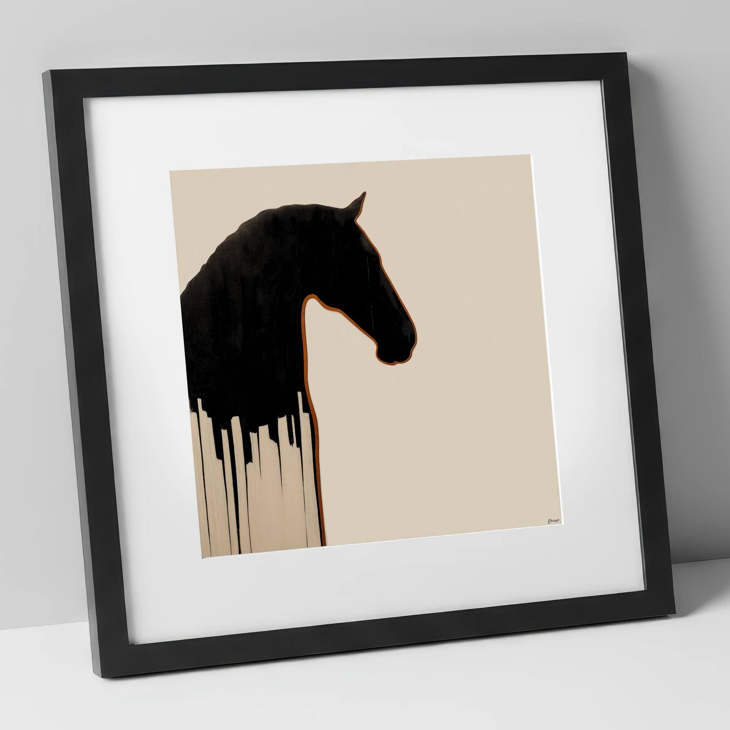 Midnight Equine Silhouette horse breed art print in black frame