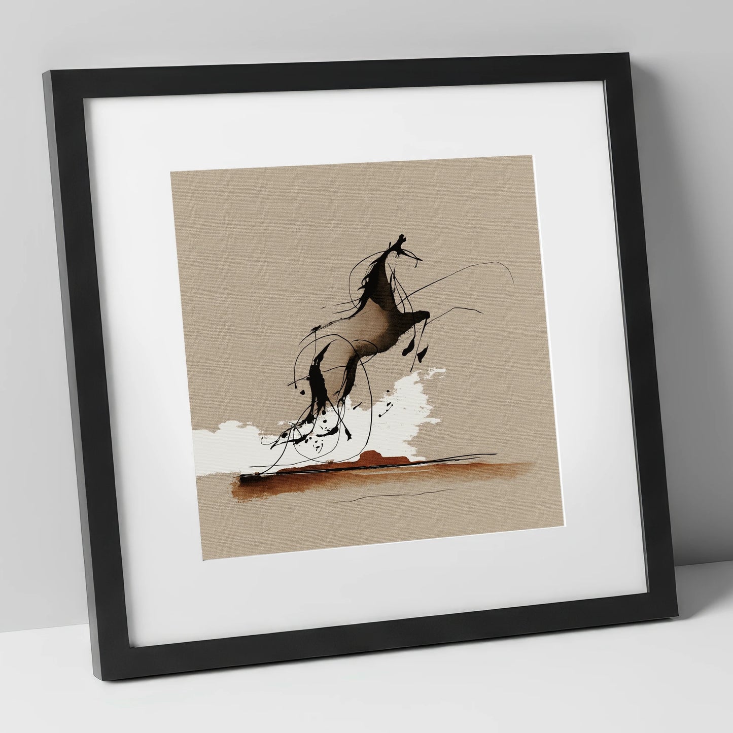 Rearing Wild Spirit wild horses art print in black frame