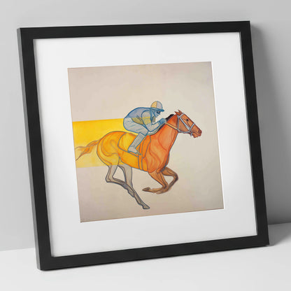 Radiant Racing Stride racing horse art print in black frame