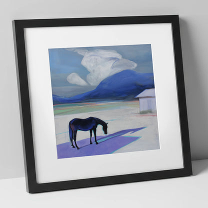 Mountain Solitude horse landscape art print in black frame
