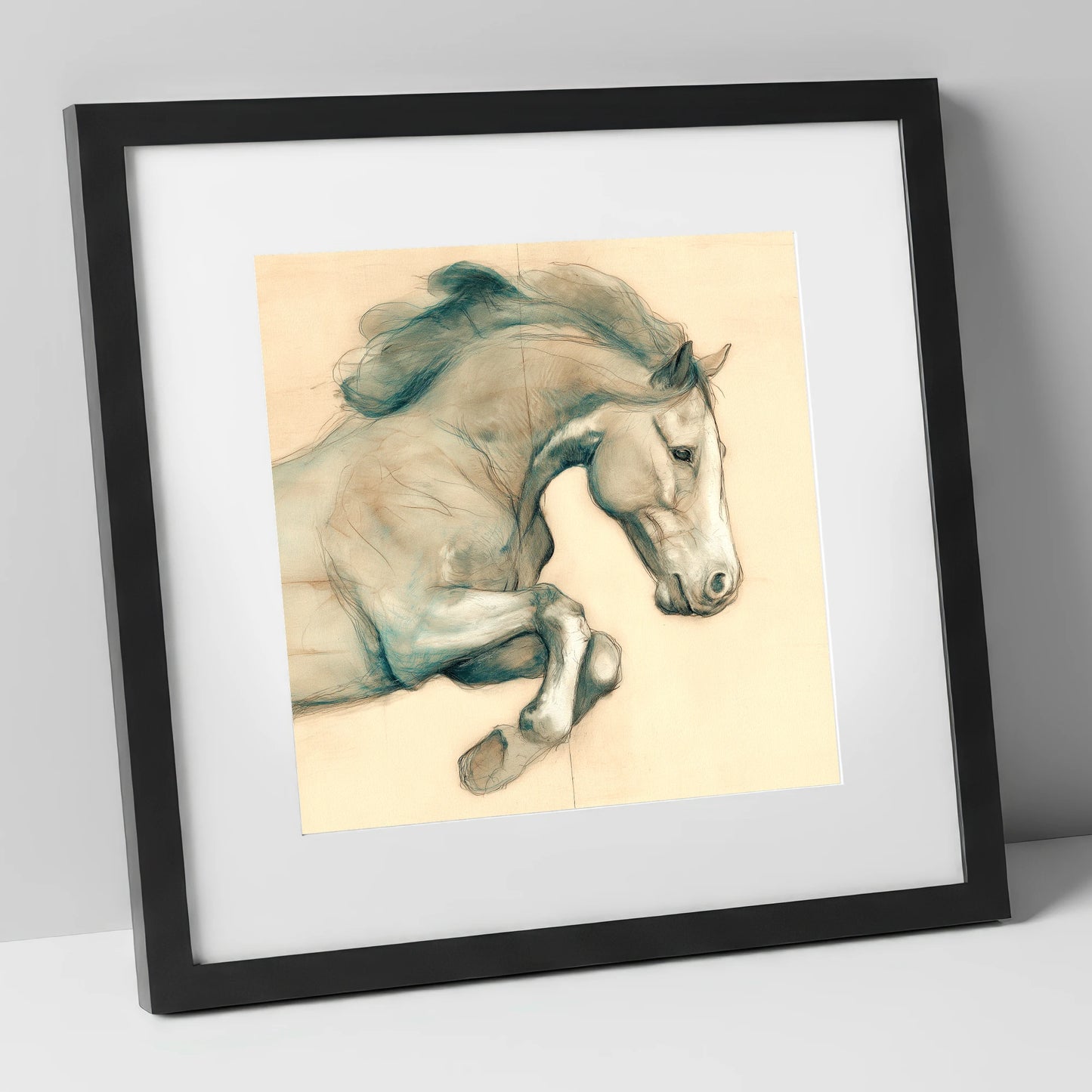 Suspended Grace horse portrait art print in black frame