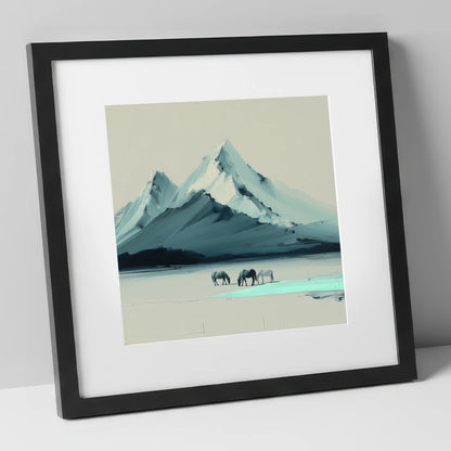Alpine Valley Grazing horse landscape art print in black frame