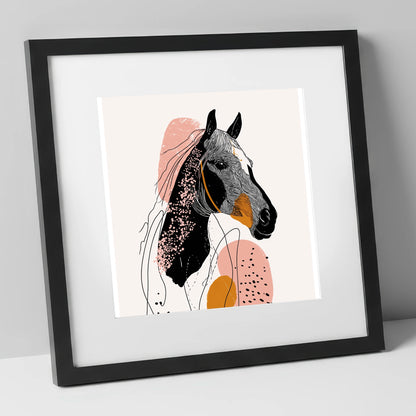 Abstract Racing Silhouette racing horse art print in black frame