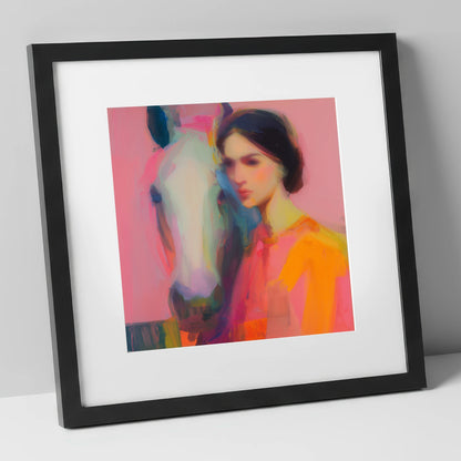 Vibrant Connection horse & rider art print in black frame