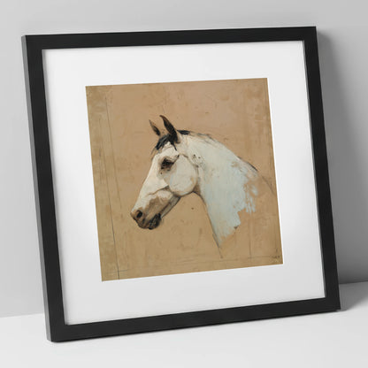 Elegance in Grey horse portrait art print in black frame