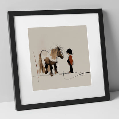 A Quiet Understanding horse & rider art print in black frame