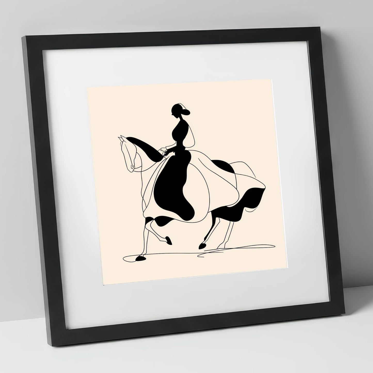 Fluid Elegance dressage horse art print in black frame