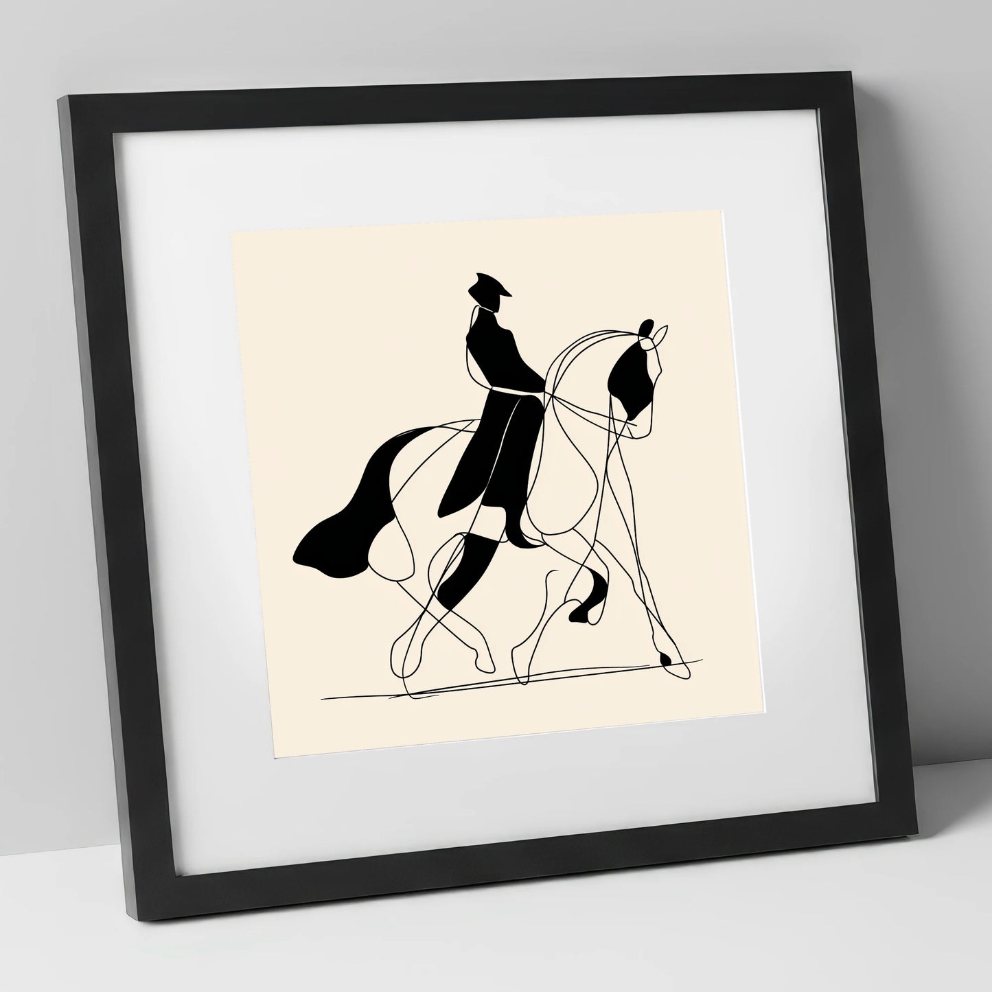 Harmony in Motion dressage horse art print in black frame