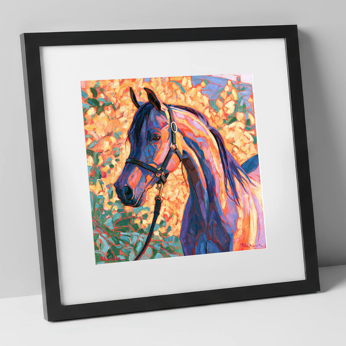 Arabian Horse in Vibrant Colours horse breed art print in black frame