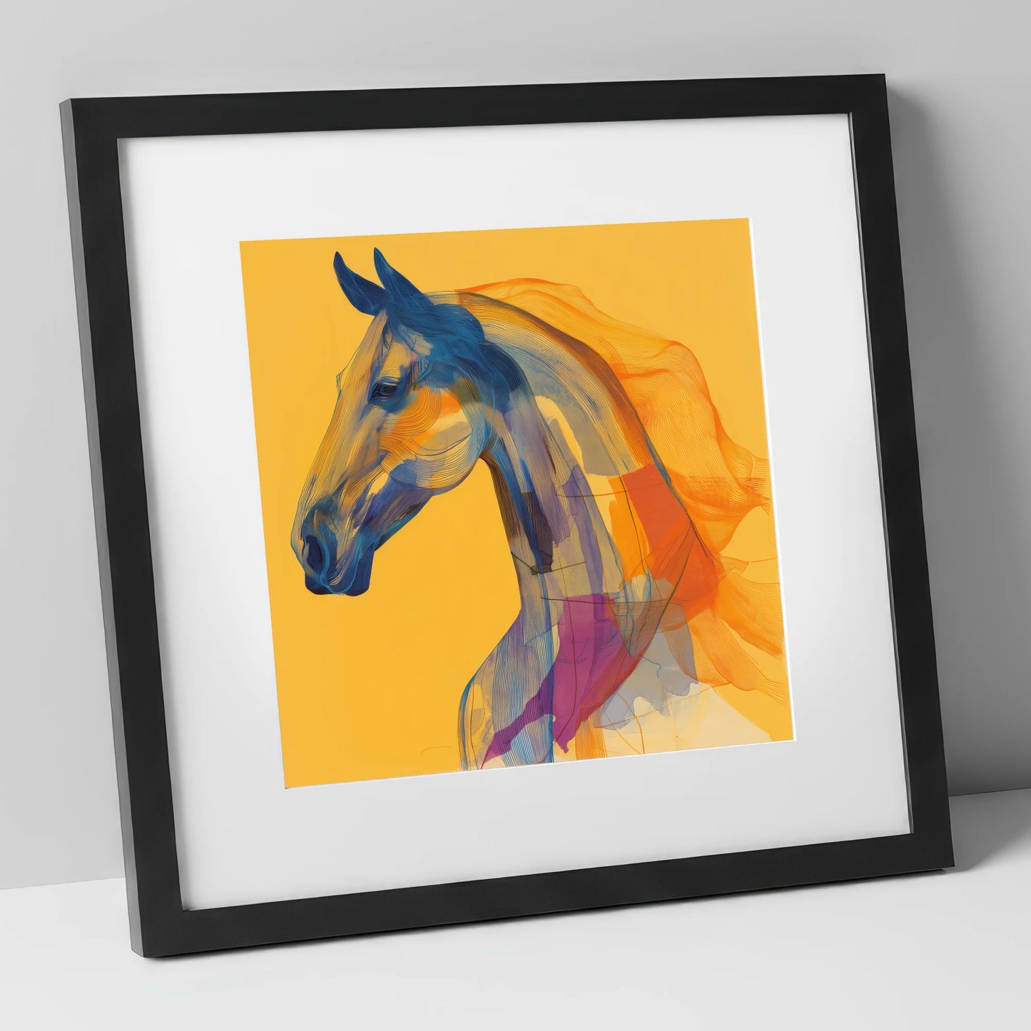 Vibrant Cobalt Contours horse breed art print in black frame