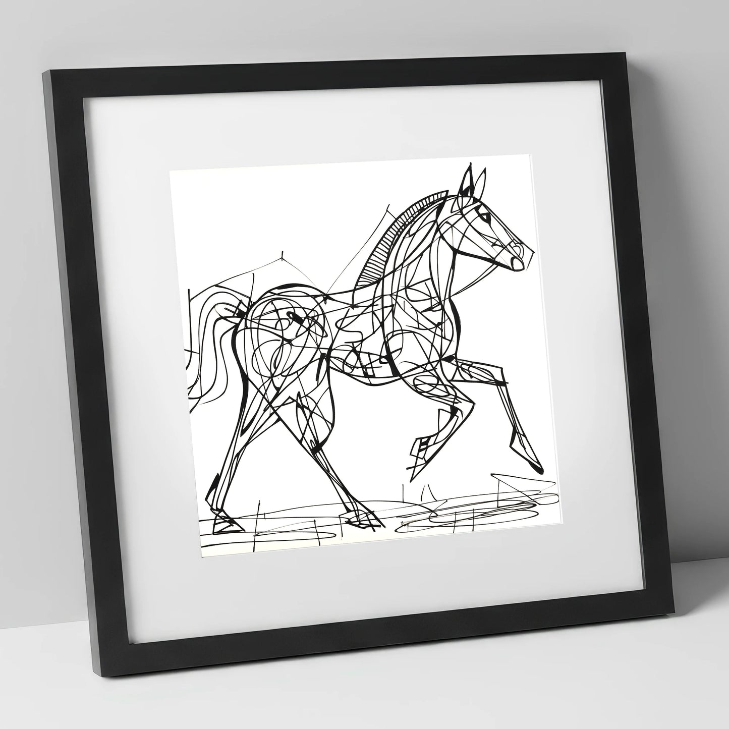 Structural Stride racing horse art print in black frame