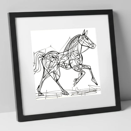 Structural Stride racing horse art print in black frame