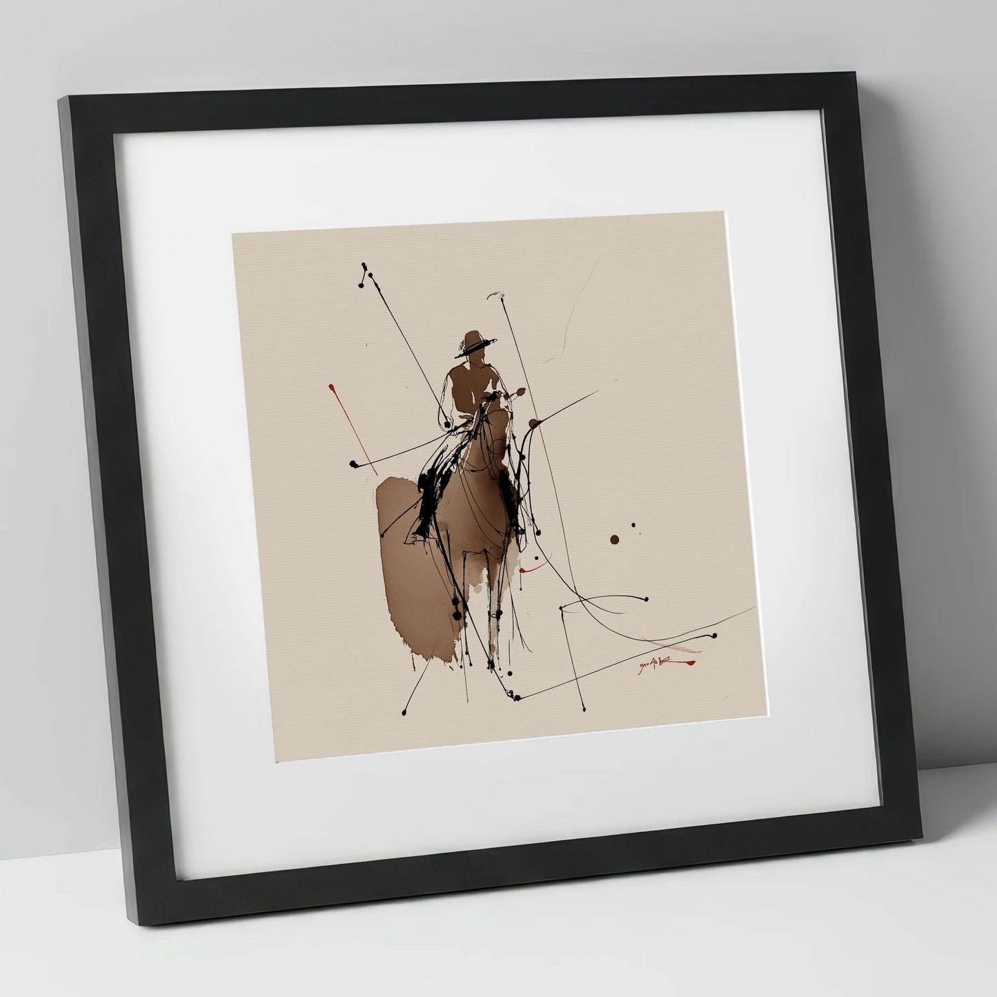 Dynamic Polo Strike polo horse art print in black frame