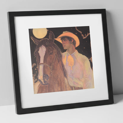 Under the Prairie Moon western horse art print in black frame