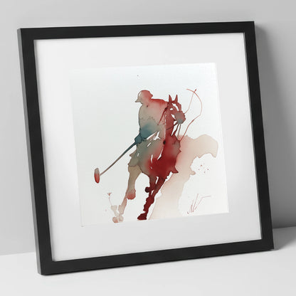 The Crimson Chukka polo horse art print in black frame