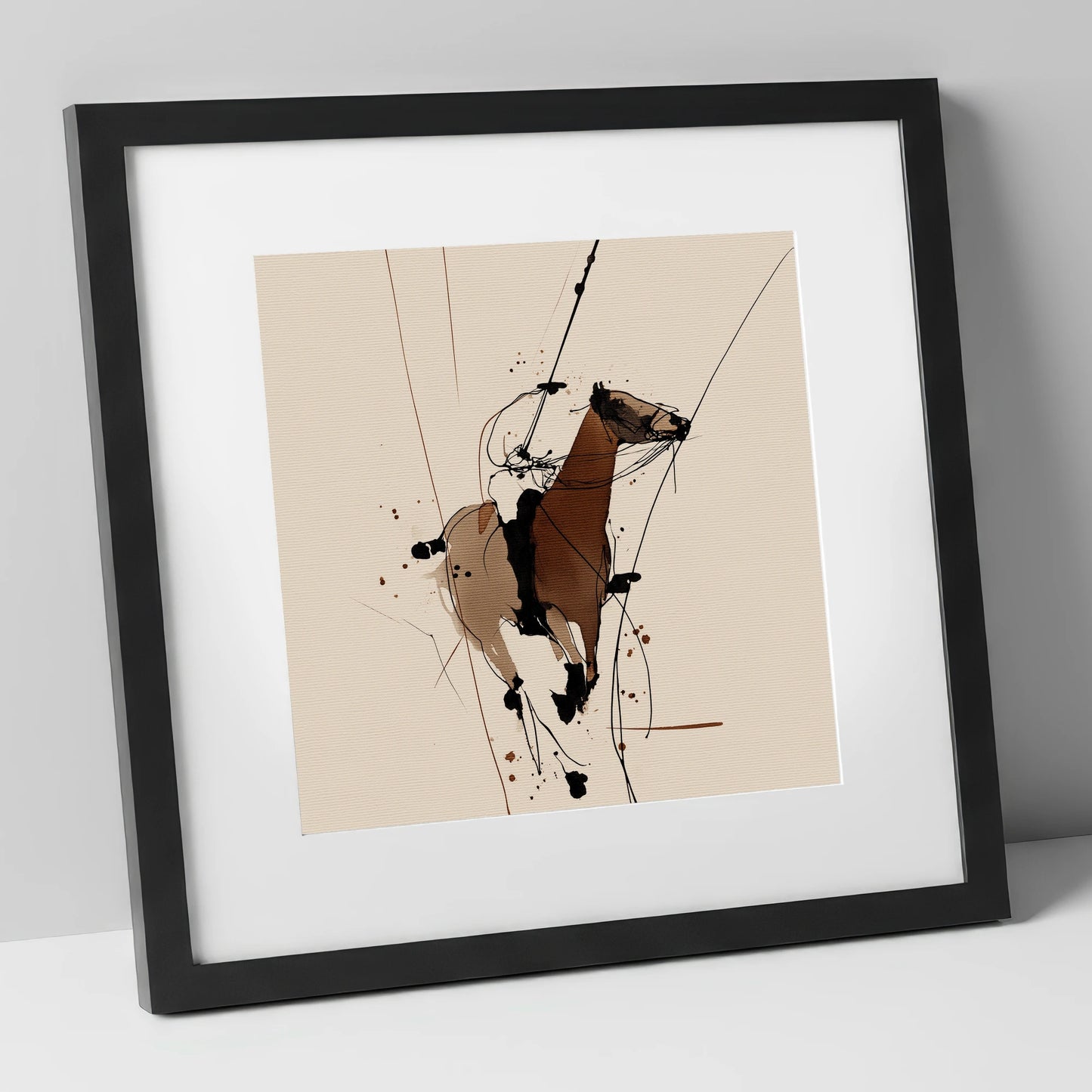 Dynamic Polo Strike polo horse art print in black frame