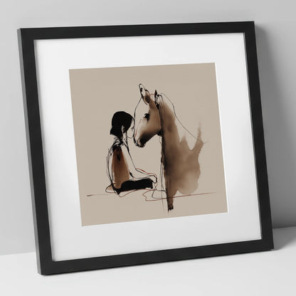 The Shared Breath horse & rider art print in black frame