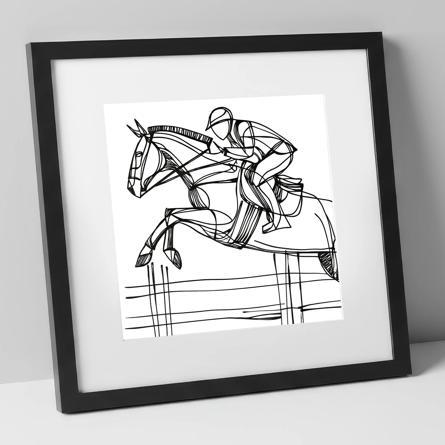 The Perfect Arc show jumping horse art print in black frame