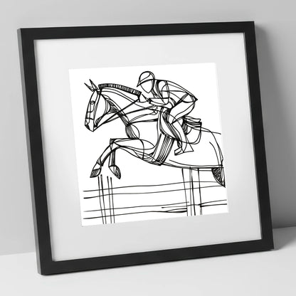 The Perfect Arc show jumping horse art print in black frame