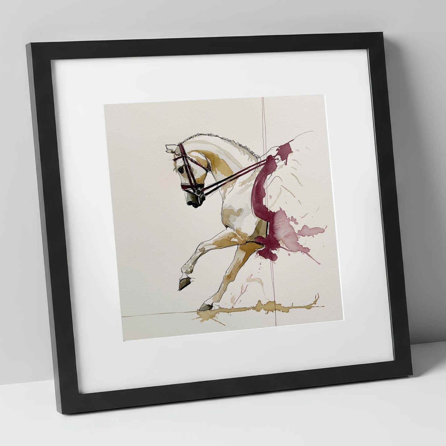Elevated Rhythm dressage horse art print in black frame