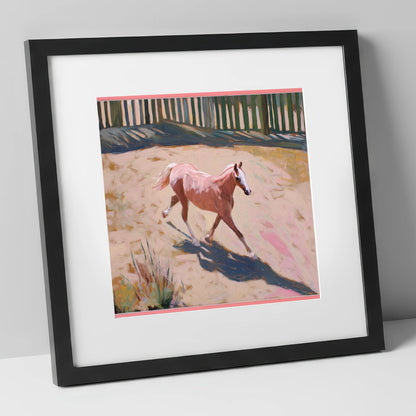 Sunlit Arena Stride horse breed art print in black frame