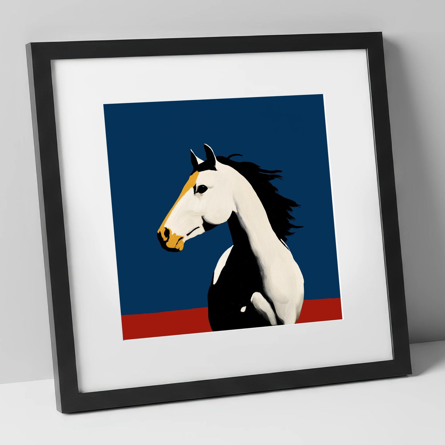 Vibrant Graphic Profile horse portrait art print in black frame