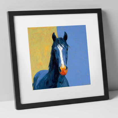 The Azure Blaze horse breed art print in black frame